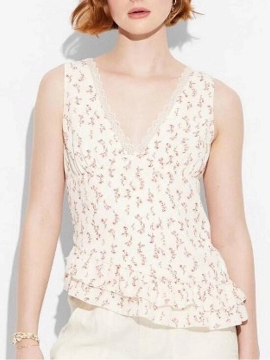 wild fable Tops - Wild Fable Cream/ Floral Asymmetrical Flounce Sleeveless Blouse/ Tank Top - NWT